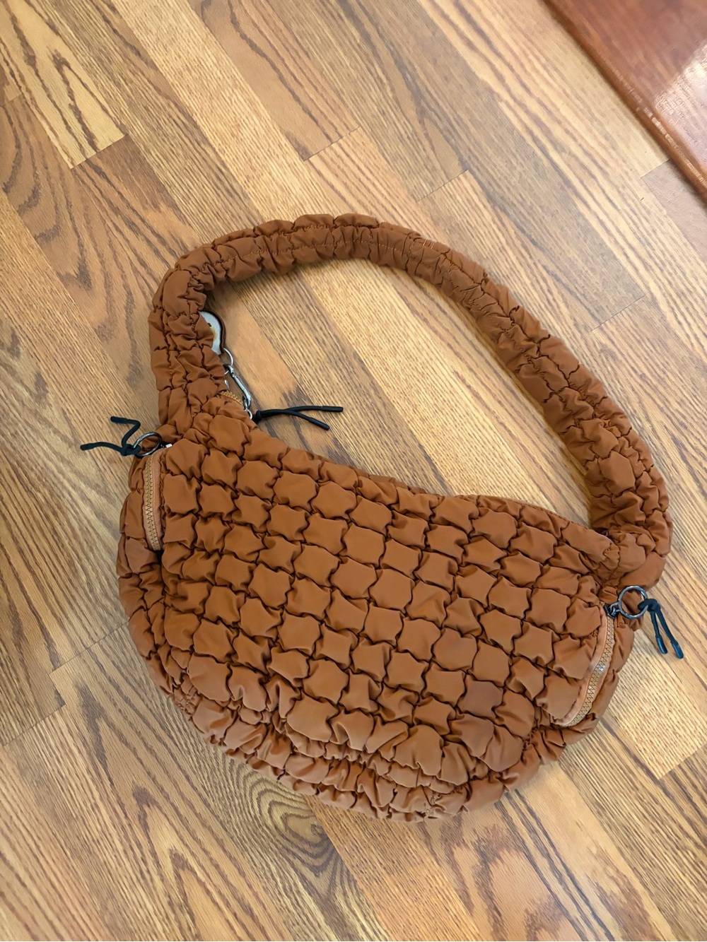 Free People Quilted Ruched Hobo in Cognac Brown
